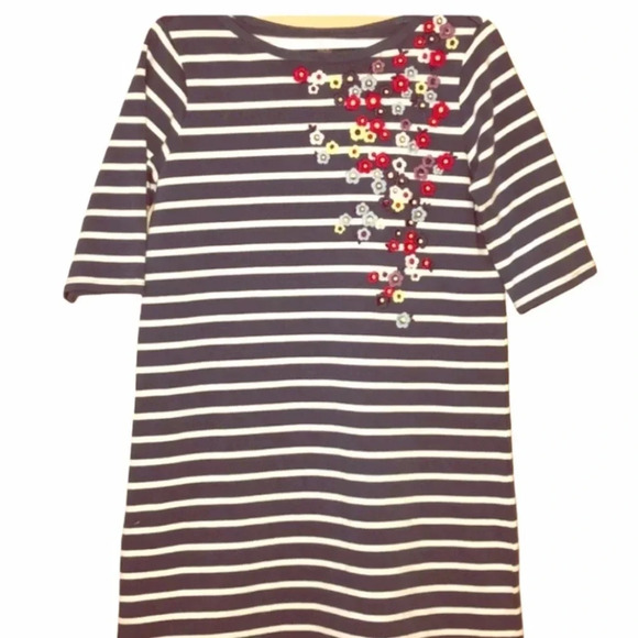 TEA COLLECTION EUC GIRLS DRESS STRIPES NAVY SIZE 7 - Picture 1 of 4